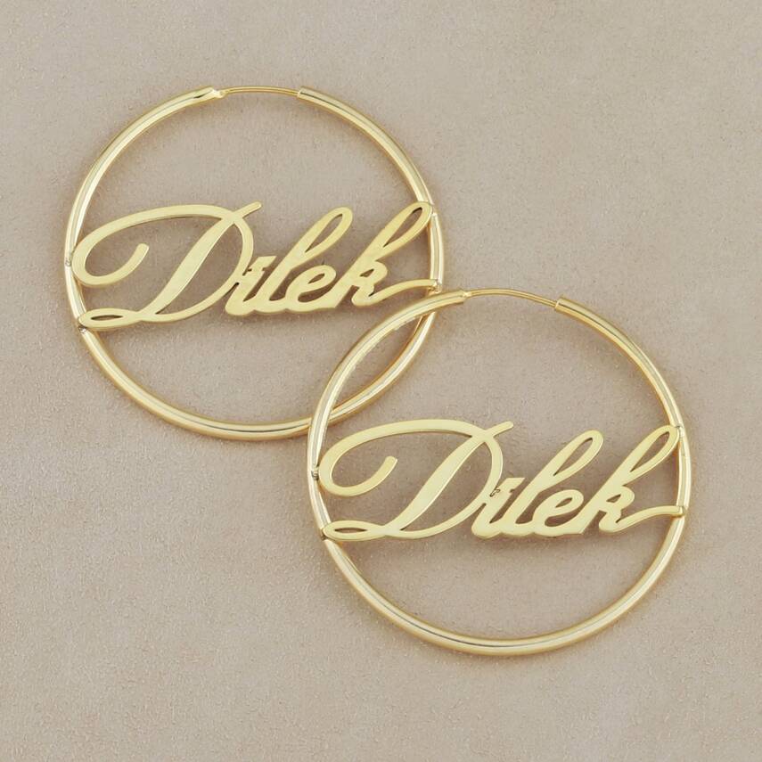 Vaoov 925 Ayar Gümüş Kişiye Özel İsimli Büyük Halka Küpe - 4