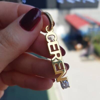 Vaoov 925 Ayar Gümüş Kişiye Özel İsimli Dikey Tek Taşlı Küpe / Büyük Boy - 6