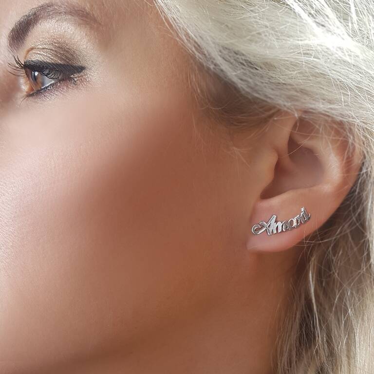 Vaoov 925 Ayar Gümüş Kişiye Özel Kadın Hediye İsimli Küpe - 1