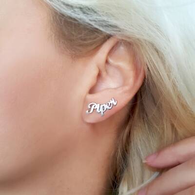 Vaoov 925 Ayar Gümüş Kişiye Özel Kadın Hediye İsimli Küpe - 2