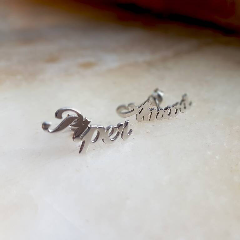 Vaoov 925 Ayar Gümüş Kişiye Özel Kadın Hediye İsimli Küpe - 3