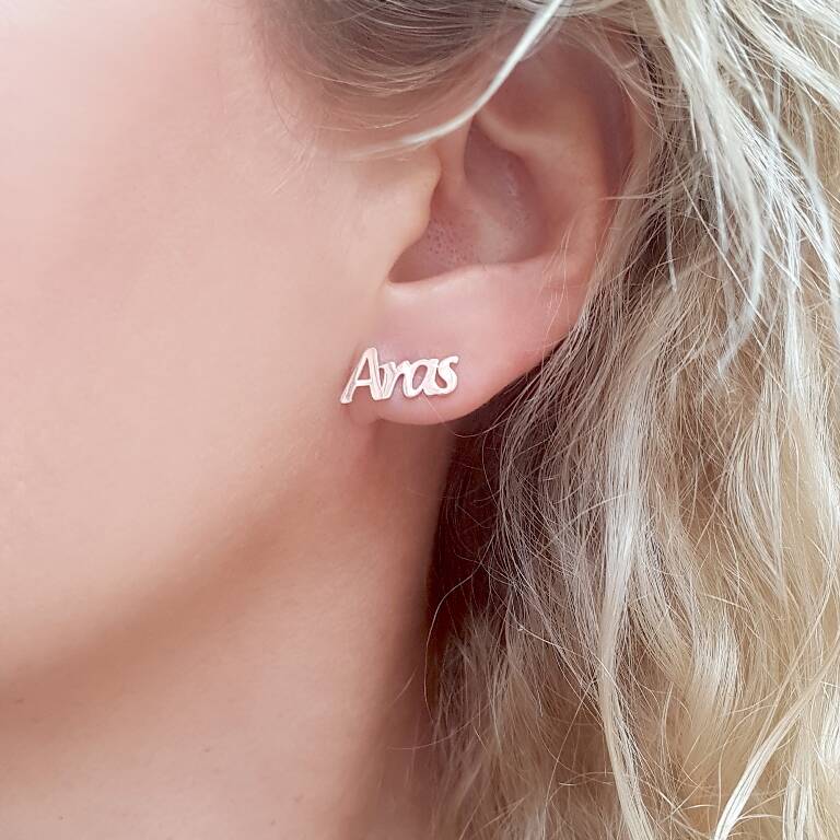 Vaoov 925 Ayar Gümüş Kişiye Özel Kadın Hediye İsimli Küpe - 5