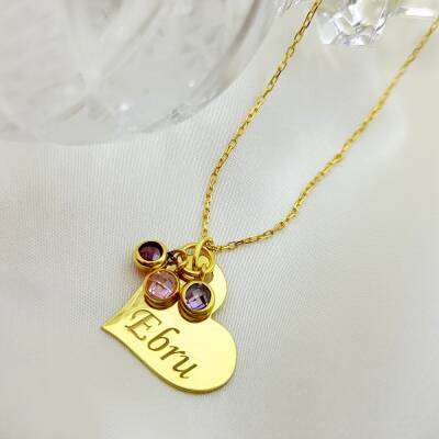 Vaoov 925 Ayar Gümüş Kişiye Özel Renkli Taşlı Kalp Kolye - 1