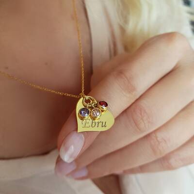 Vaoov 925 Ayar Gümüş Kişiye Özel Renkli Taşlı Kalp Kolye - 2