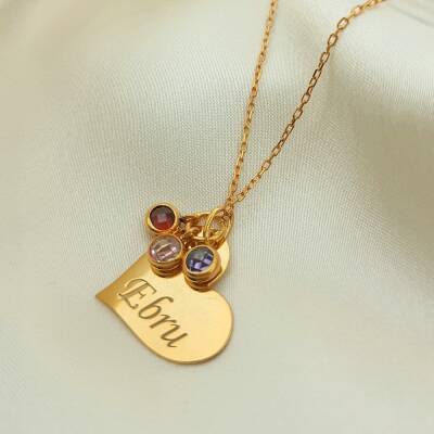 Vaoov 925 Ayar Gümüş Kişiye Özel Renkli Taşlı Kalp Kolye - 3