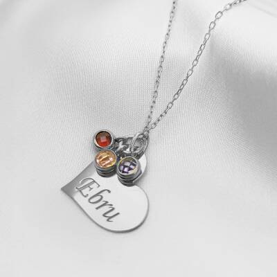 Vaoov 925 Ayar Gümüş Kişiye Özel Renkli Taşlı Kalp Kolye - 4