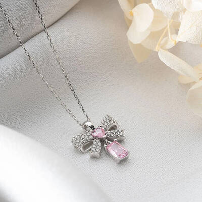 Vaoov 925 Ayar Gümüş Kurdeleli Baget Taşlı Kolye - 4