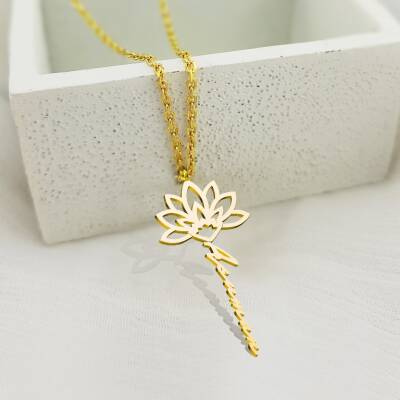 Vaoov 925 Ayar Gümüş Lotus İsim Kolye  - 2