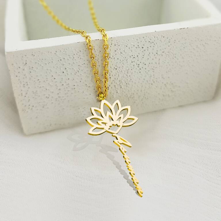 Vaoov 925 Ayar Gümüş Lotus İsim Kolye  - 2