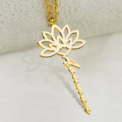 Vaoov 925 Ayar Gümüş Lotus İsim Kolye  - 3