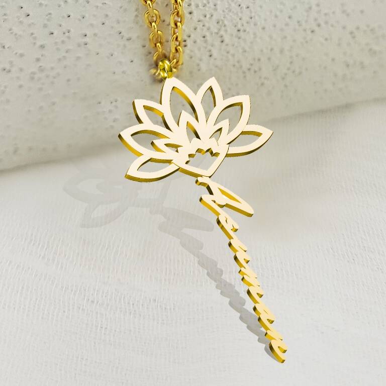 Vaoov 925 Ayar Gümüş Lotus İsim Kolye  - 3