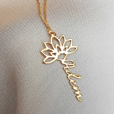 Vaoov 925 Ayar Gümüş Lotus İsim Kolye  - 5