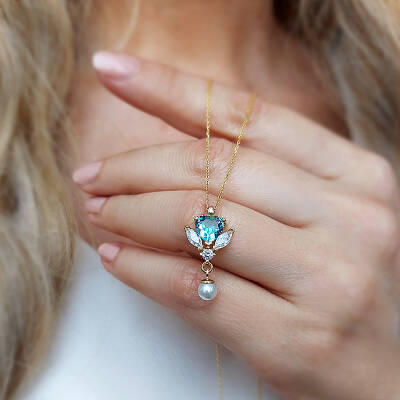 Vaoov 925 Ayar Gümüş Mavi Kalp Taşlı Kolye - 2