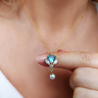 Vaoov 925 Ayar Gümüş Mavi Kalp Taşlı Kolye - 4