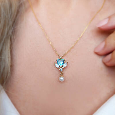 Vaoov 925 Ayar Gümüş Mavi Kalp Taşlı Kolye - 5