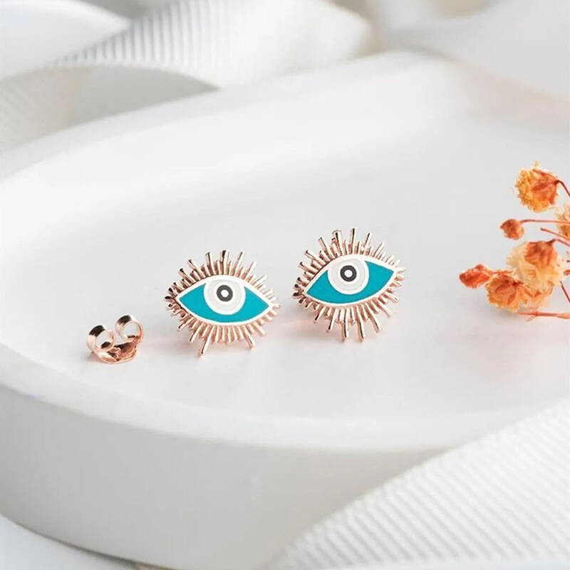 Vaoov 925 Ayar Gümüş Mavi Mineli Göz Küpe - 1