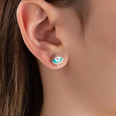 Vaoov 925 Ayar Gümüş Mavi Mineli Göz Küpe - 2