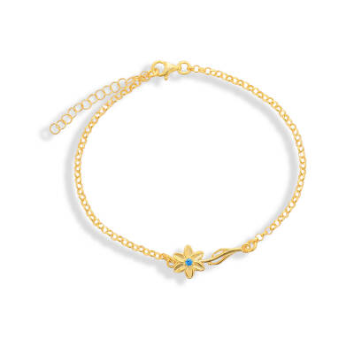 Vaoov 925 Ayar Gümüş Mavi Taşlı Çiçek Bileklik - 4