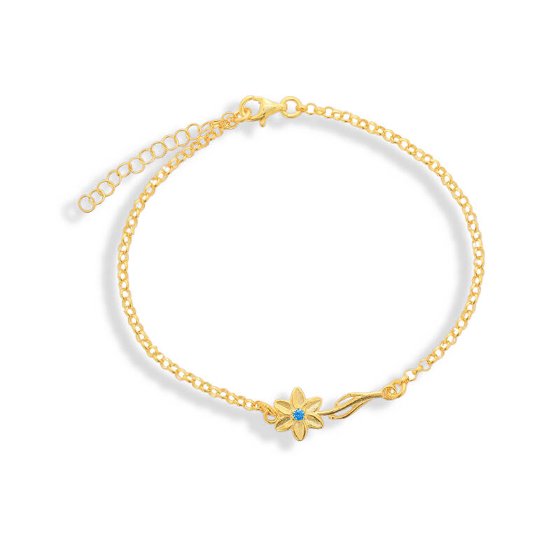 Vaoov 925 Ayar Gümüş Mavi Taşlı Çiçek Bileklik - 4