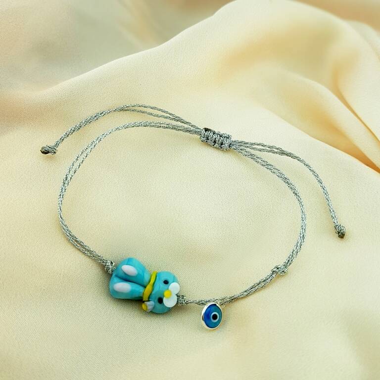 VAOOV 925 Ayar Gümüş Mavi Tavşan El Yapımı Cam Bileklik  - 1