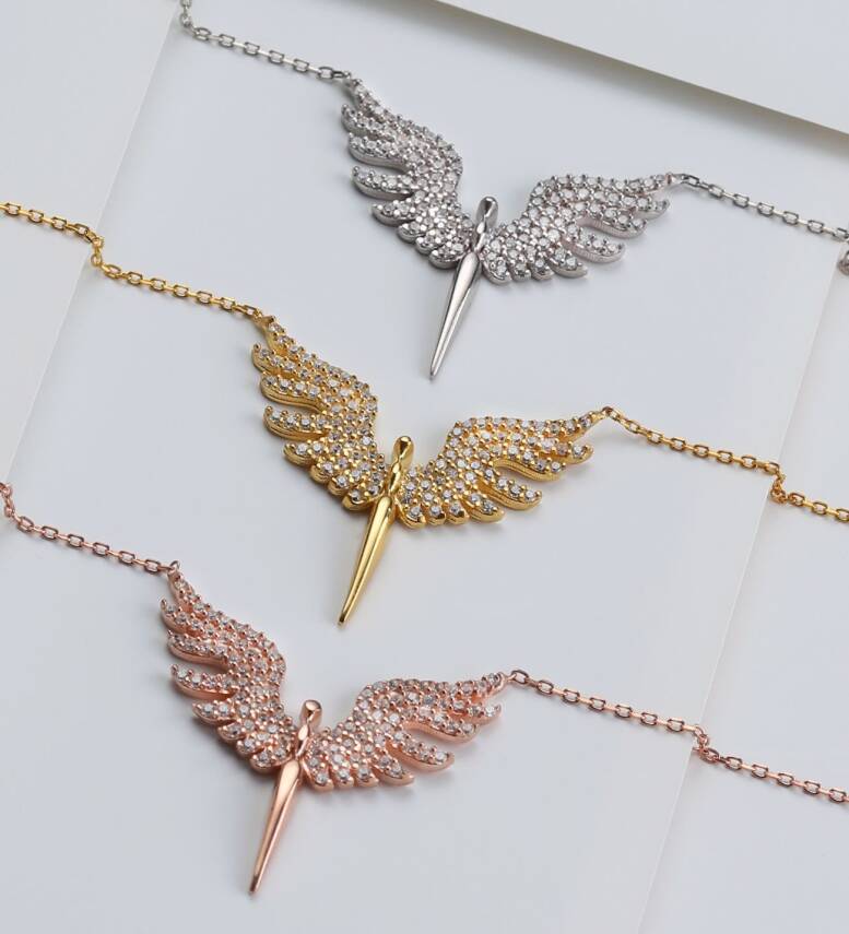 Vaoov 925 Ayar Gümüş Melek Kanatlı Kılıç Kolye - 1