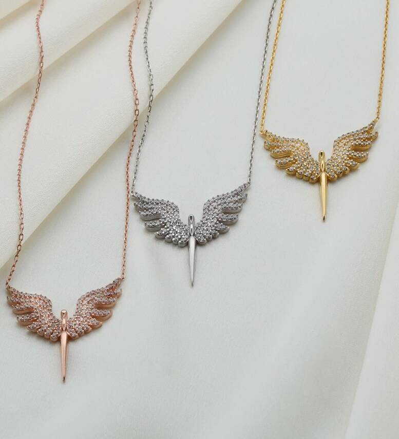 Vaoov 925 Ayar Gümüş Melek Kanatlı Kılıç Kolye - 3