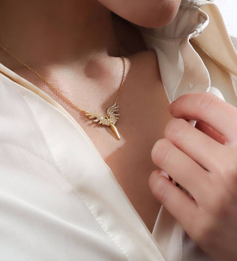 Vaoov 925 Ayar Gümüş Melek Kanatlı Kılıç Kolye - 4