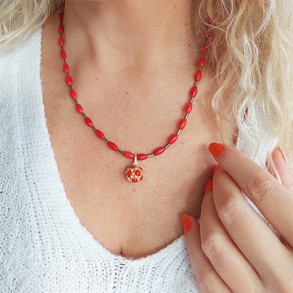 Vaoov 925 Ayar Gümüş Mercan ve Hematit Taşlı Kolye - 1