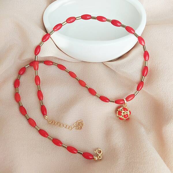 Vaoov 925 Ayar Gümüş Mercan ve Hematit Taşlı Kolye - 2