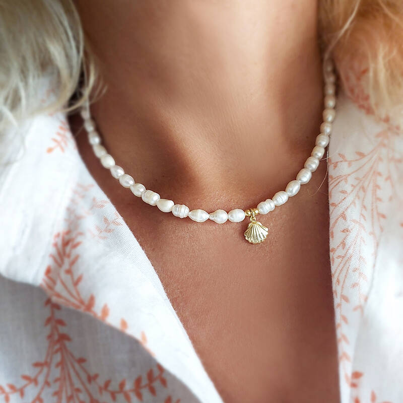 Vaoov 925 Ayar Gümüş Midye Kabuğu İnci Kolye - 1