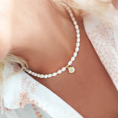 Vaoov 925 Ayar Gümüş Midye Kabuğu İnci Kolye - 5