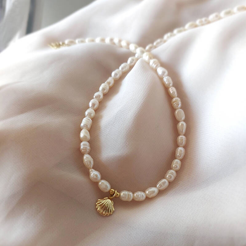 Vaoov 925 Ayar Gümüş Midye Kabuğu İnci Kolye - 6