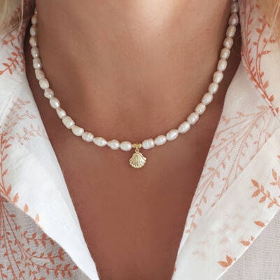 Vaoov 925 Ayar Gümüş Midye Kabuğu İnci Kolye - 7