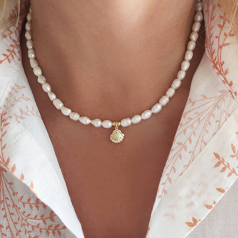 Vaoov 925 Ayar Gümüş Midye Kabuğu İnci Kolye - 7