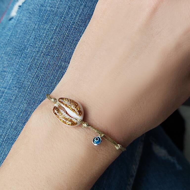 Vaoov 925 Ayar Gümüş Midye Kabuğu Nazar Bileklik     - 1