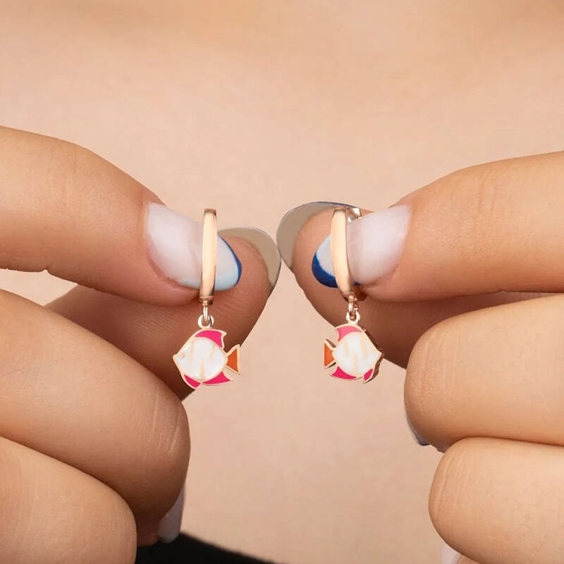 Vaoov 925 Ayar Gümüş Mineli Balık Çocuk Küpe - 1