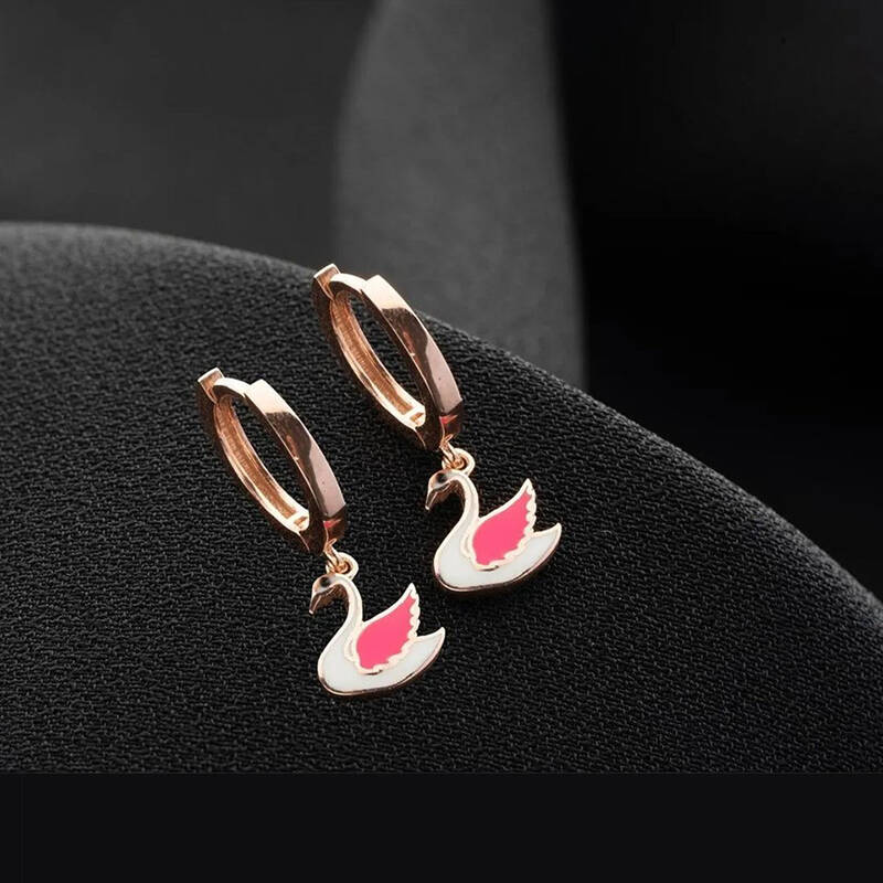 Vaoov 925 Ayar Gümüş Mineli Beyaz Kuğu Çocuk Küpe - 3