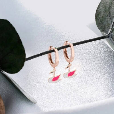 Vaoov 925 Ayar Gümüş Mineli Beyaz Kuğu Çocuk Küpe - 4