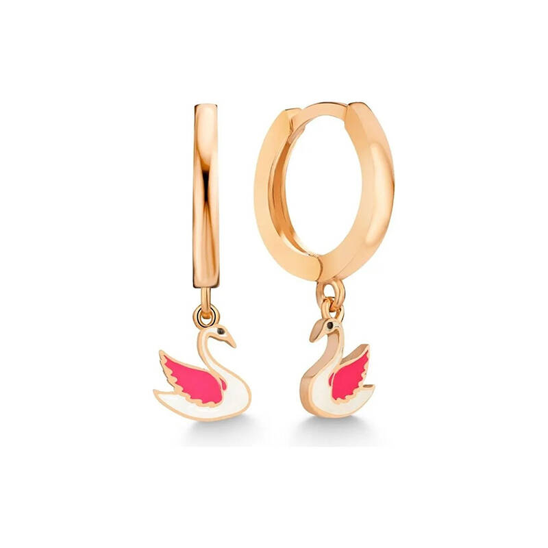 Vaoov 925 Ayar Gümüş Mineli Beyaz Kuğu Çocuk Küpe - 5