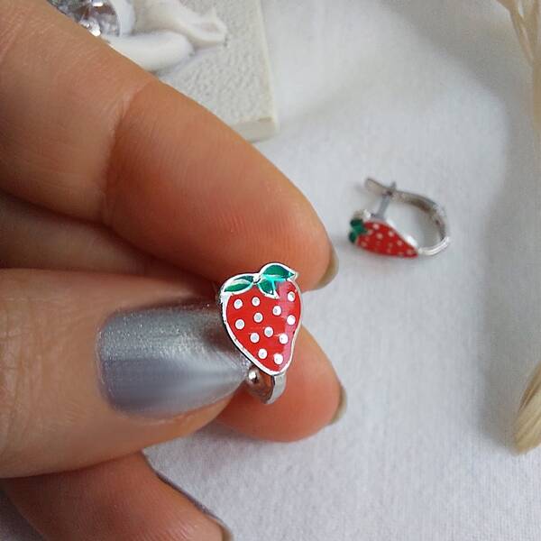 Vaoov 925 Ayar Gümüş Mineli Çilek Çocuk Küpe - 2