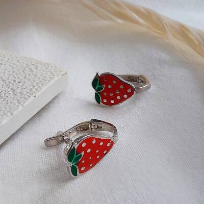 Vaoov 925 Ayar Gümüş Mineli Çilek Çocuk Küpe - 4