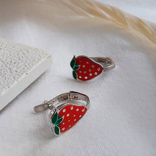 Vaoov 925 Ayar Gümüş Mineli Çilek Çocuk Küpe - 4