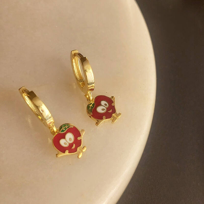 Vaoov 925 Ayar Gümüş Mineli Kırmızı Elma Çocuk Küpe - 1