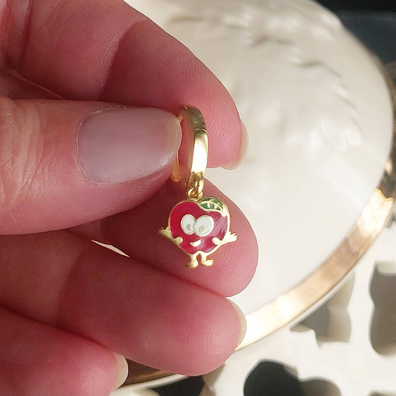 Vaoov 925 Ayar Gümüş Mineli Kırmızı Elma Çocuk Küpe - 2