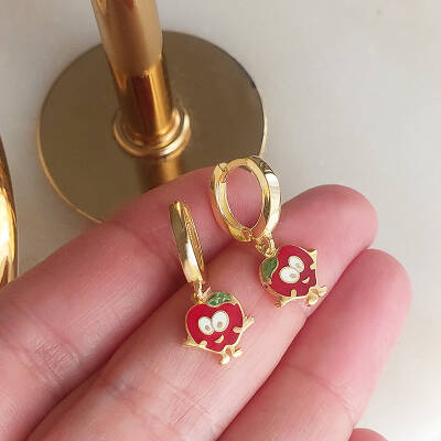 Vaoov 925 Ayar Gümüş Mineli Kırmızı Elma Çocuk Küpe - 3