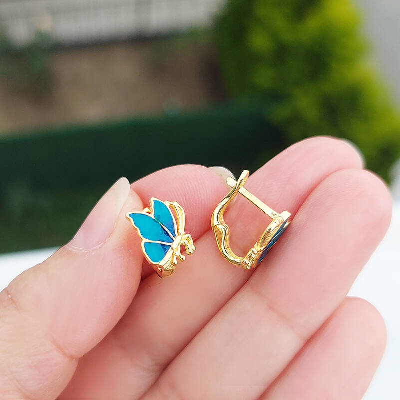 Vaoov 925 Ayar Gümüş Mineli Mavi Çocuk Küpe - 3