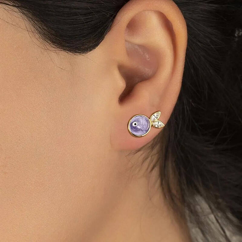 Vaoov 925 Ayar Gümüş Mineli Mor Balık Küpe - 1