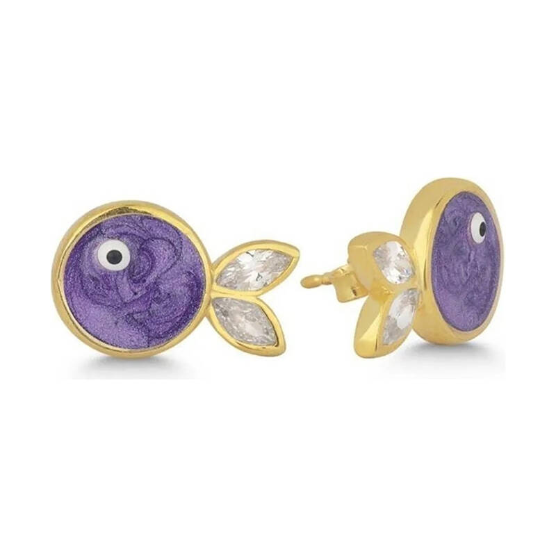 Vaoov 925 Ayar Gümüş Mineli Mor Balık Küpe - 2