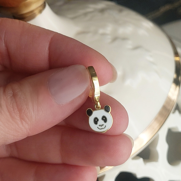 Vaoov 925 Ayar Gümüş Mineli Panda Küpe - 1