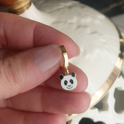 Vaoov 925 Ayar Gümüş Mineli Panda Küpe - 2